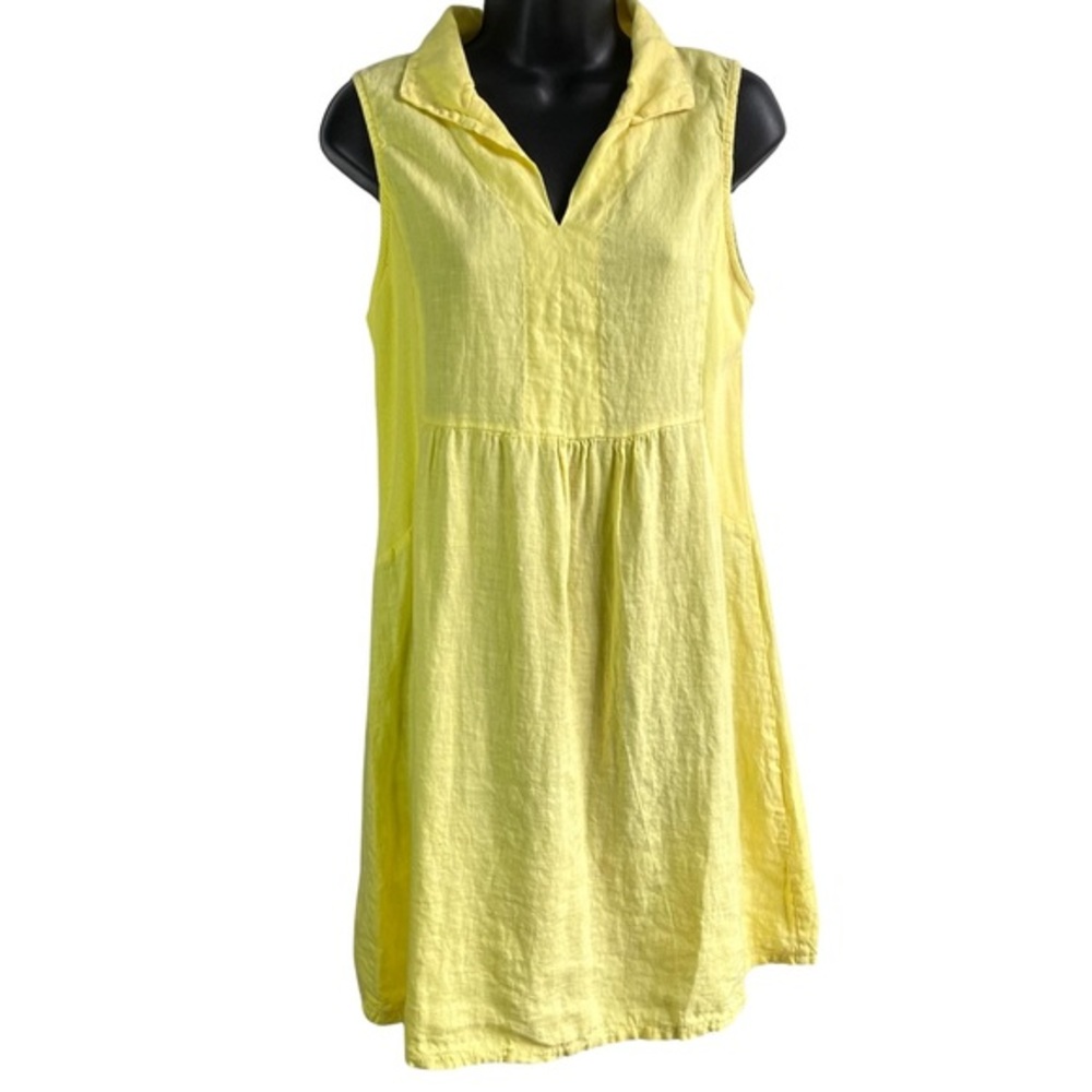 Terzo Millennio Yellow Sleeveless V-neck Collared Linen Mini Dress SzS